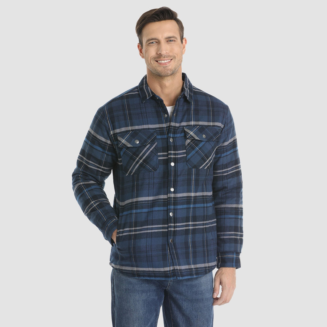 Chaqueta de cuadros de hombre, ideal para un look casual de invierno, con bolsillos.