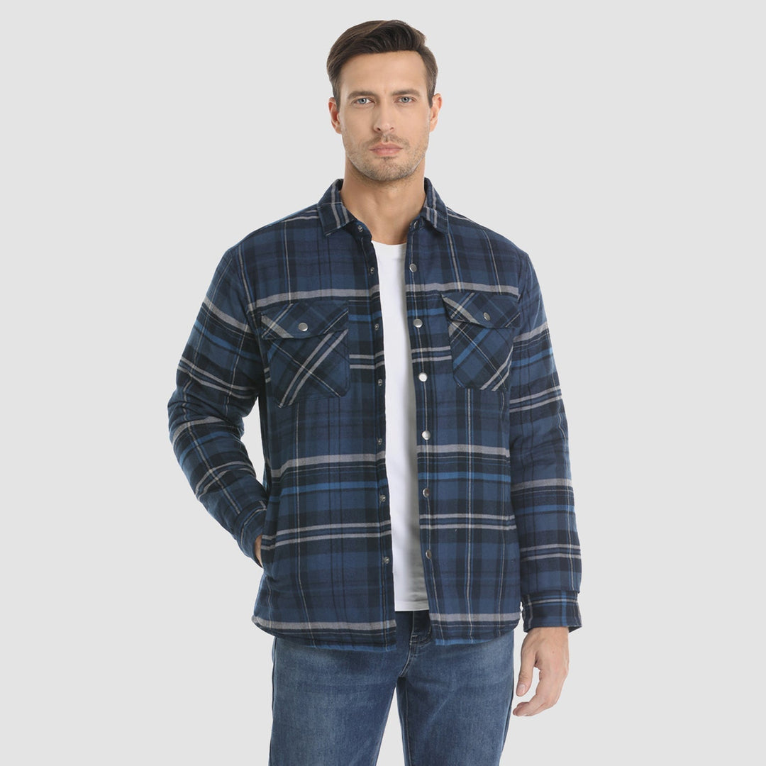 Chaqueta de cuadros para hombre, outwear de otoño/invierno, versátil y con bolsillos.