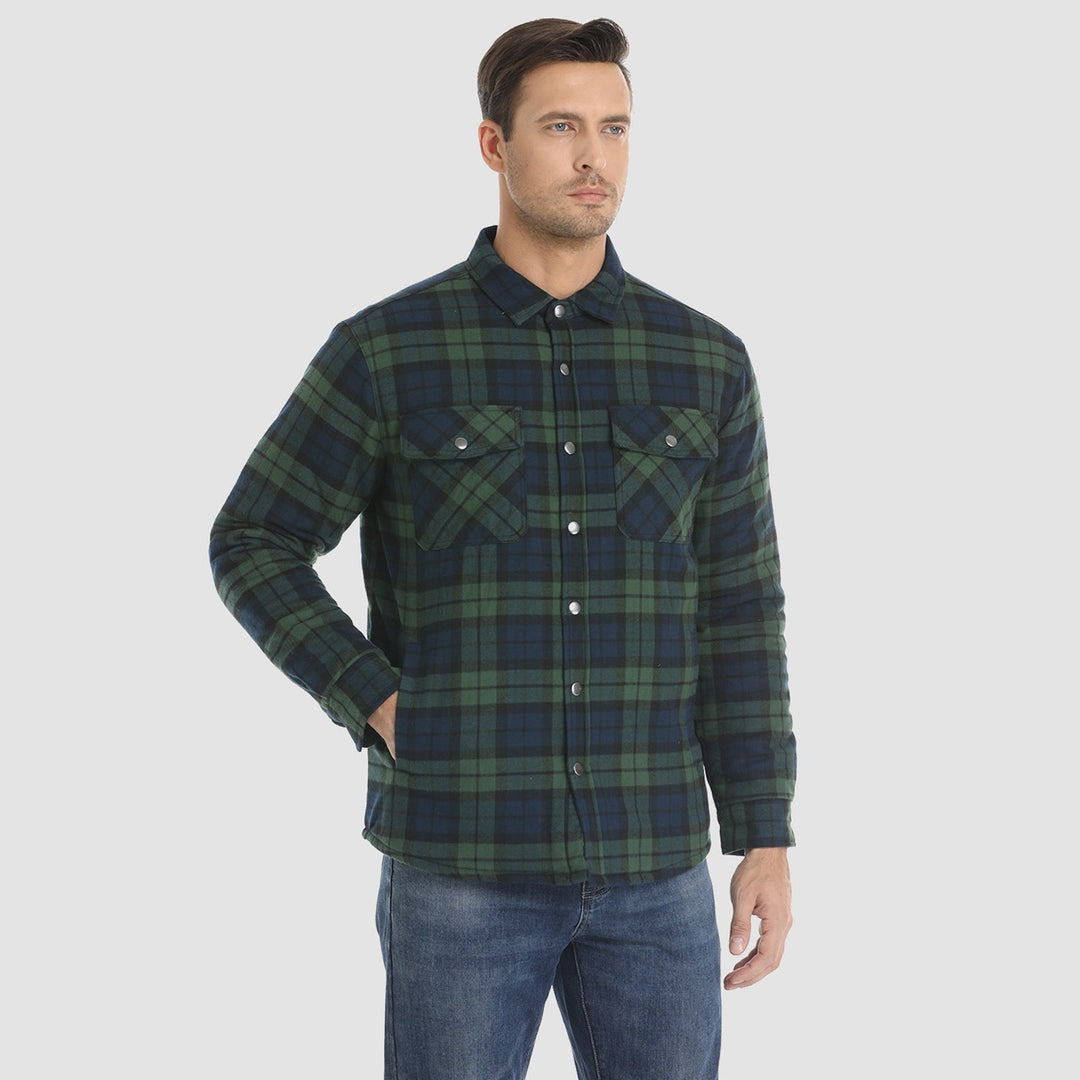 Chaqueta de cuadros casual para hombre, ideal para capas en otoño, con manga larga.
