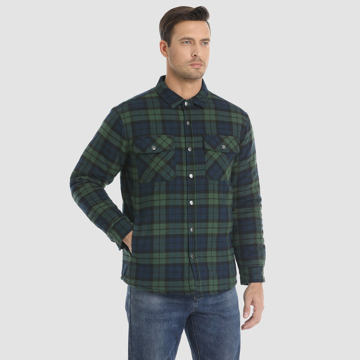 Chaqueta de cuadros casual para hombre, ideal para capas en otoño, con manga larga.