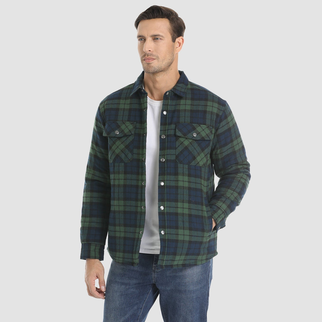 Chaqueta de cuadros para hombre, outwear clásico y cómodo, con bolsillos frontales.