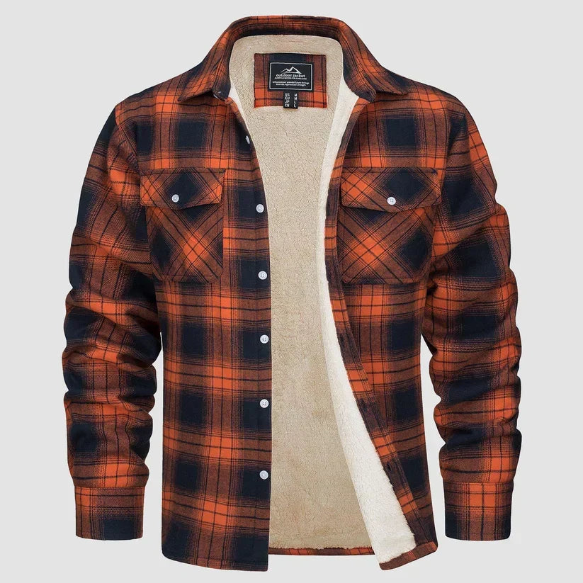 Chaqueta de cuadros para hombre, color gris y azul, con forro interior cálido. Estilo de invierno versátil.