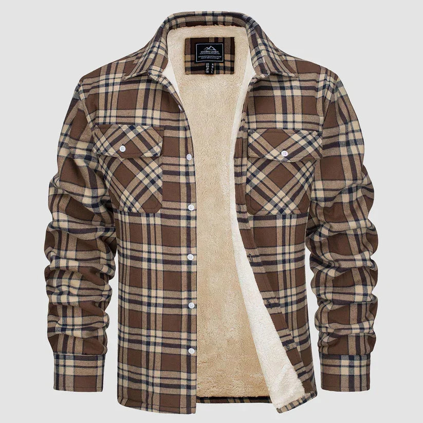 Chaqueta de cuadros de hombre, diseño clásico de invierno. Abrigo cálido y elegante para combatir el frío con moda.