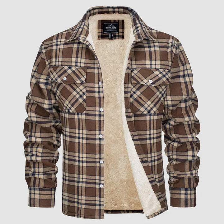 Chaqueta de cuadros de hombre, diseño clásico de invierno. Abrigo cálido y elegante para combatir el frío con moda.