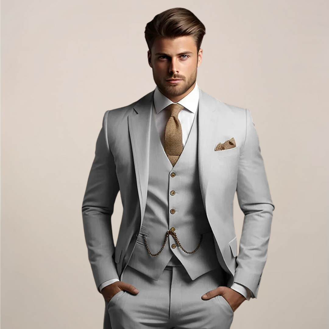Traje de hombre tres piezas con chaleco, transpirable y ligero, perfecto para bodas de primavera y ropa formal.