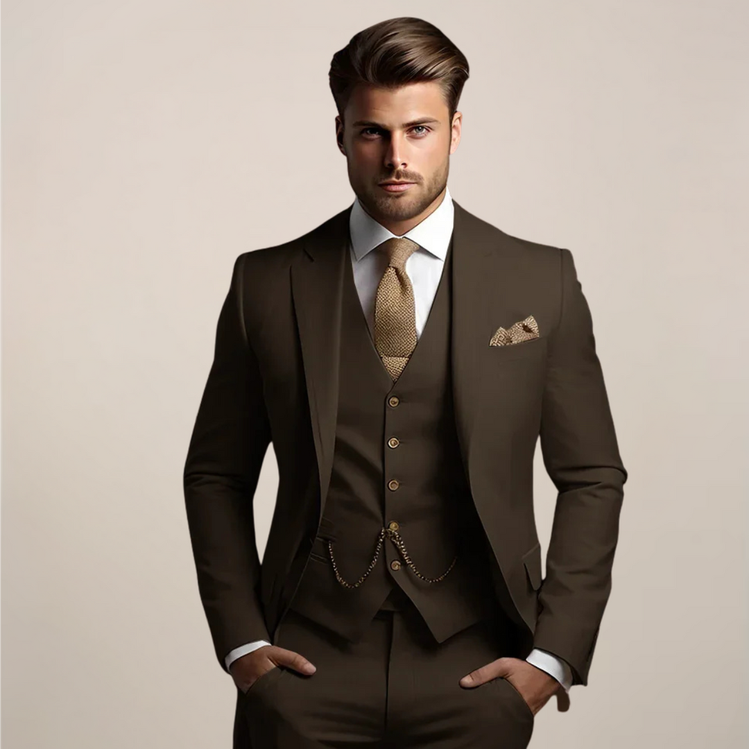 Conjunto formal de traje de hombre para primavera, tres piezas y transpirable, ideal para bodas y ceremonias.
