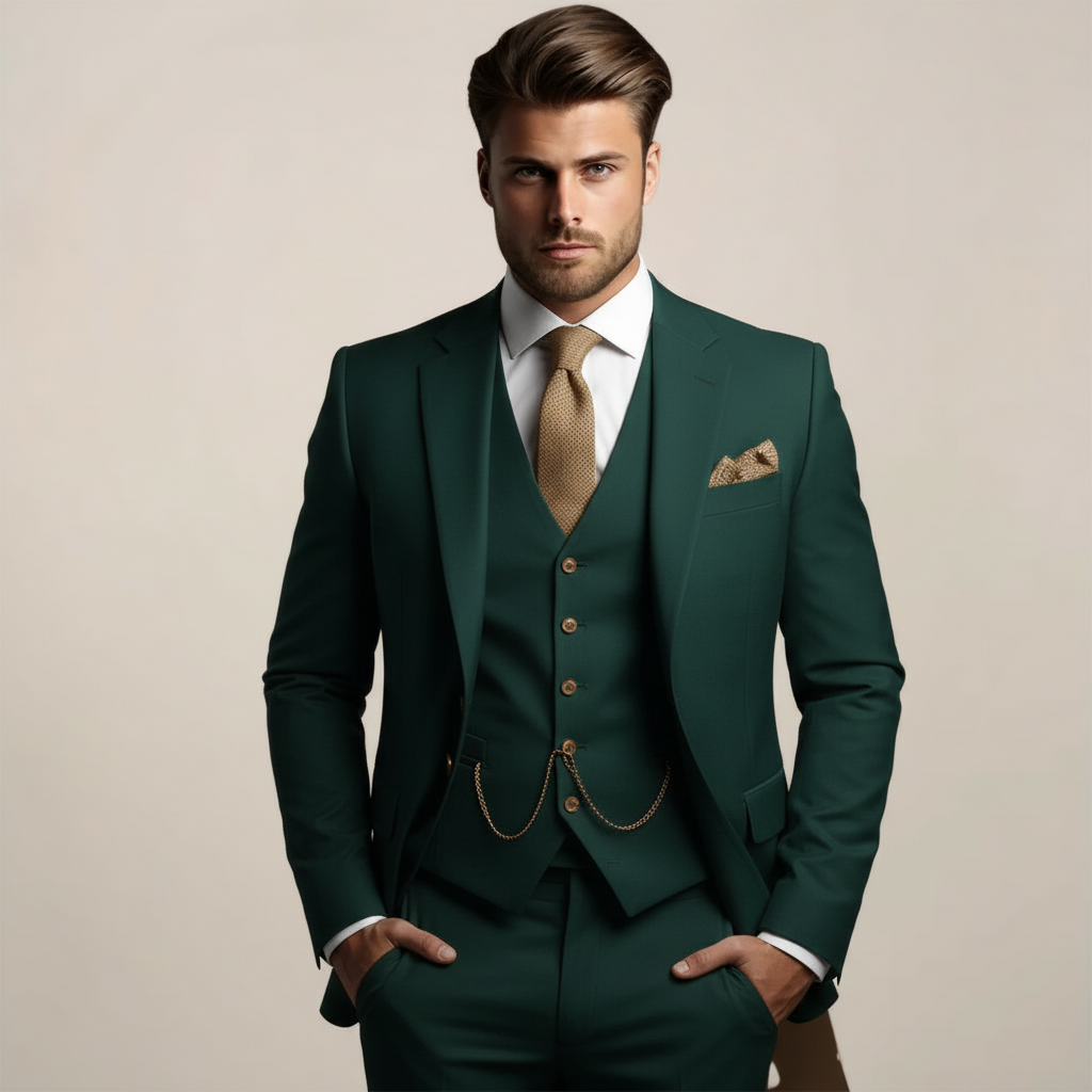 Traje de ceremonia hombre, tres piezas, transpirable, diseñado para bodas y eventos formales en primavera.