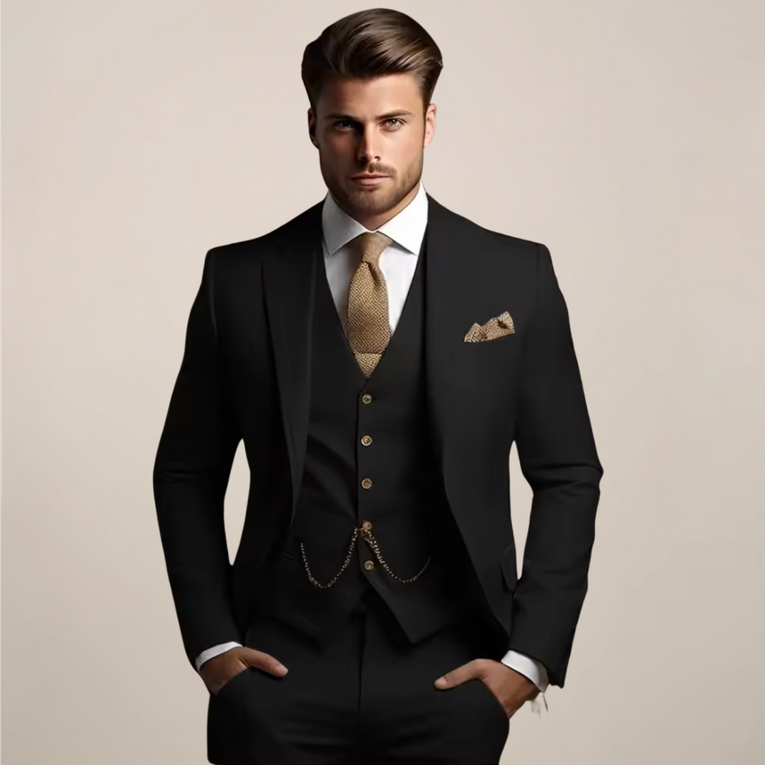 Moderno traje de hombre tres piezas transpirable, perfecto para bodas y eventos formales de primavera.