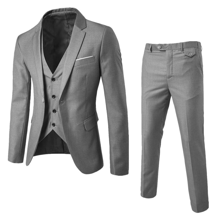 Conjunto de traje elegante para fiesta de hombre, corte slim fit moderno, ideal para celebraciones especiales.