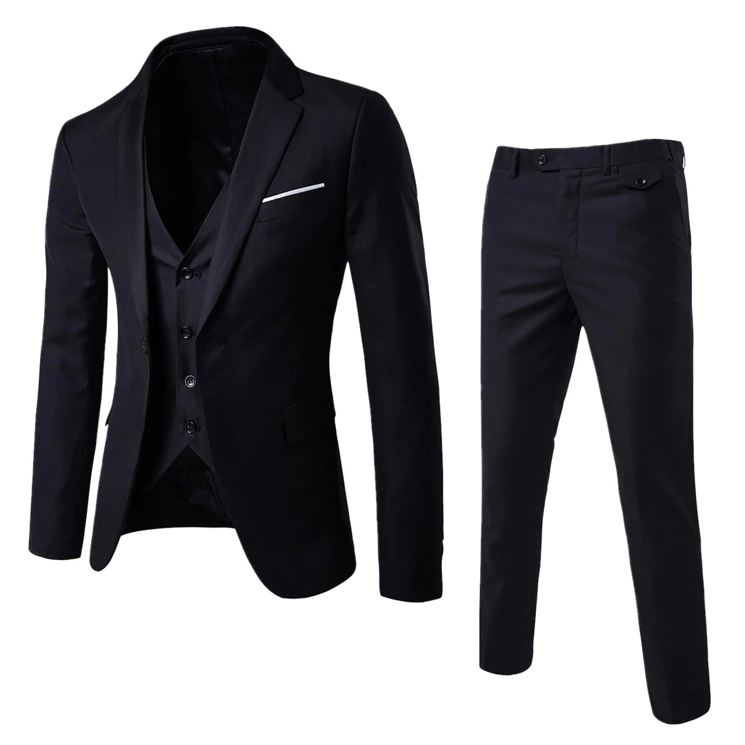 Traje clásico slim fit para hombre en azul marino, ideal para eventos formales y negocios. Estilo moderno y elegante.