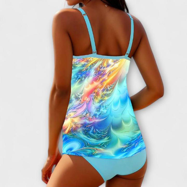 Tankini de natación para mujer, ideal para verano en la playa o piscina, diseño estampado abstracto y cómodo.