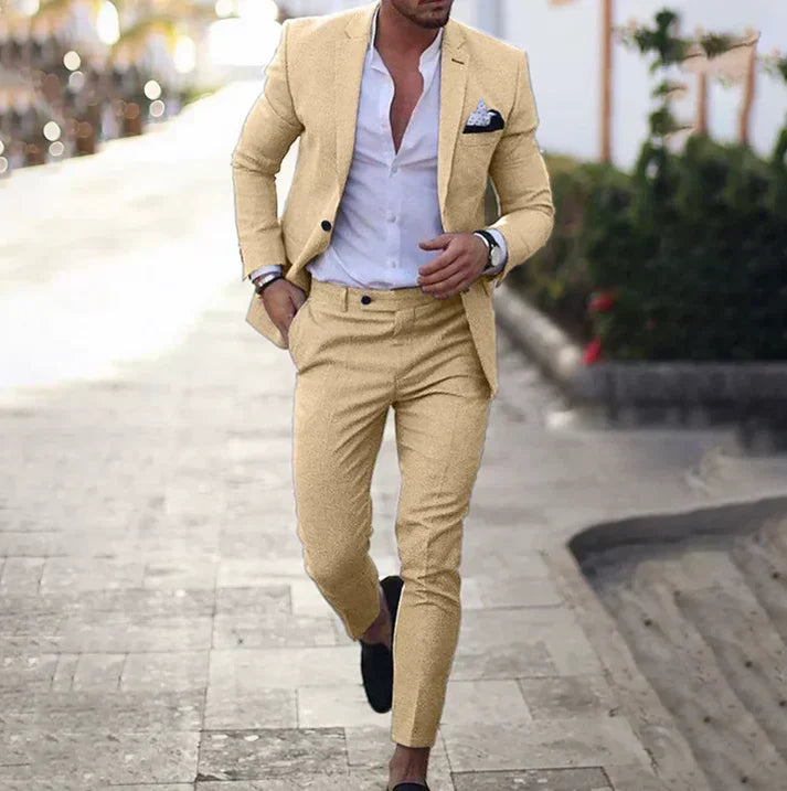 Pantalón de traje moderno para hombre, parte del conjunto blazer-pantalón. Estilo elegante para cualquier ocasión.