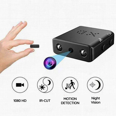 Monitoreo discreto con cámara HD compacta: grabación de video, audio y visión nocturna para seguridad.