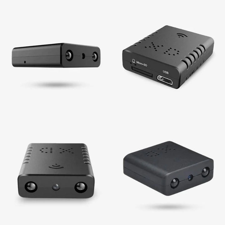 Minicámara de seguridad HD con WiFi, audio y acceso remoto para monitoreo en tiempo real.
