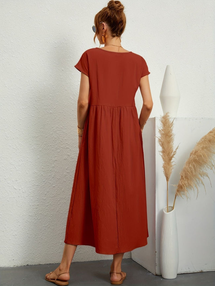 Vestido de lino de mujer, disponible en varios colores. Estilo fluido, casual y transpirable de verano.