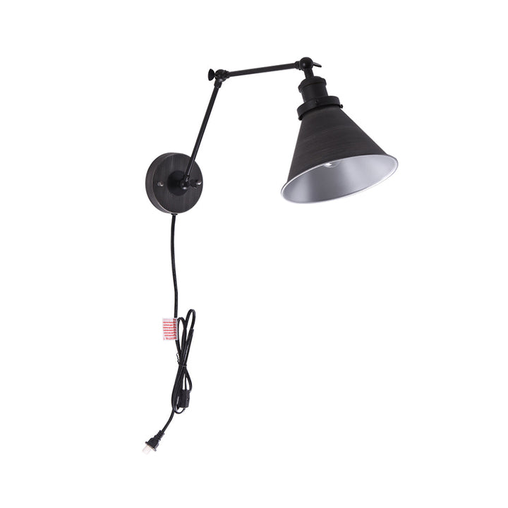 Aplique de pared cónico para dormitorio. Lámpara mid-century con brazo oscilante, perfecta para lectura.