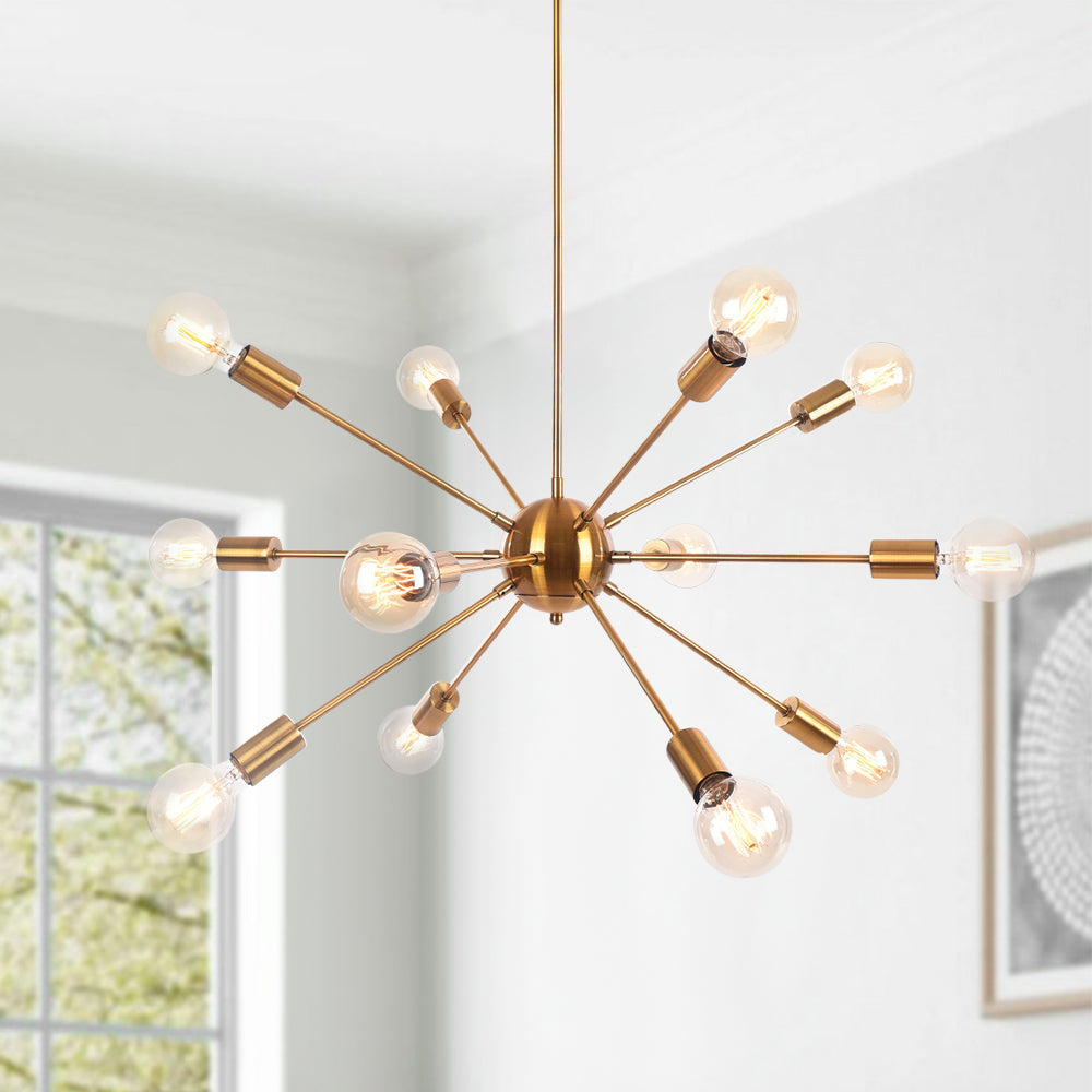 Lámpara de techo Sputnik cromada de 12 bombillas E27, estilo contemporáneo para interior.