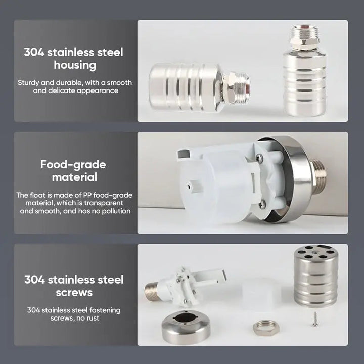 Válvula mini automática de acero inoxidable para fontanería y llenado de depósitos de agua.