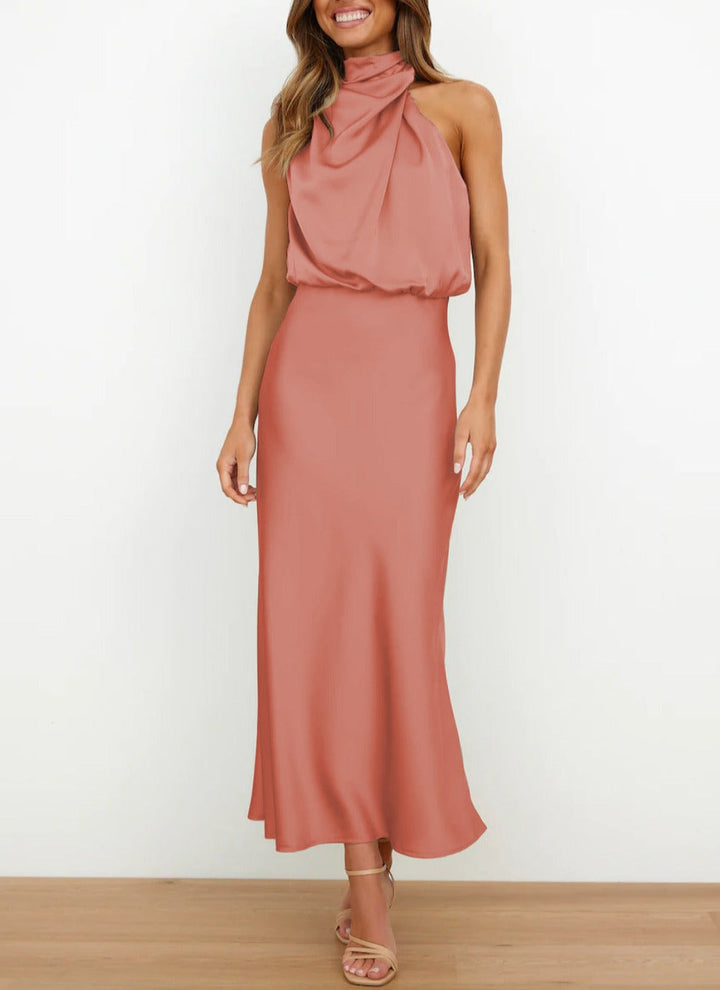 Ropa formal: Vestido midi de mujer, diseño elegante con cuello drapeado, versátil para cualquier celebración.