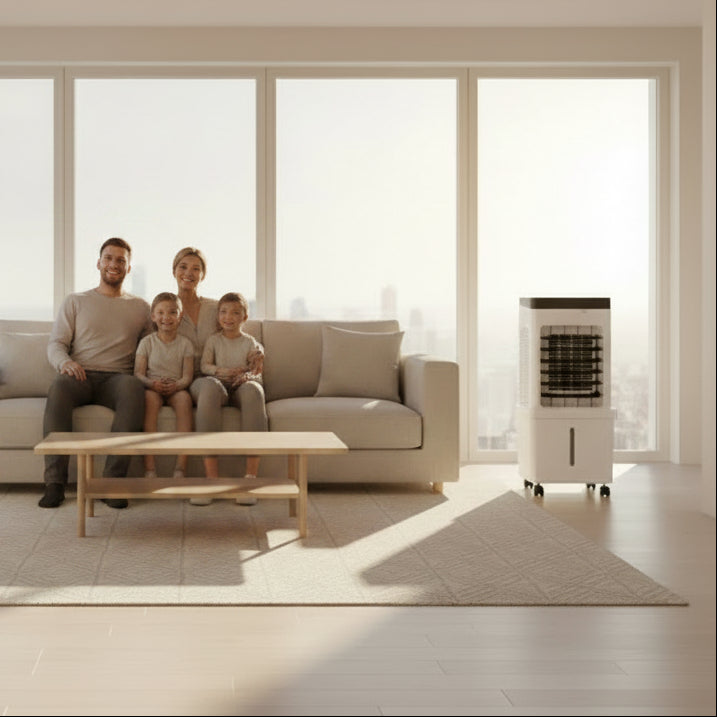 Fresco y portátil: aire acondicionado móvil 3 en 1 silencioso. Enfriador, humidificador y purificador ideal para tu hogar.