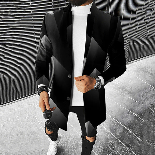Ropa casual de hombre: chaqueta versátil con diseño geométrico para un estilo urbano y contemporáneo.