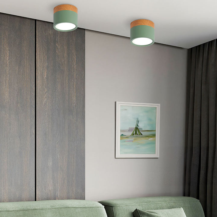 Luz de techo LED cilíndrica, eficiente y elegante para dormitorios.