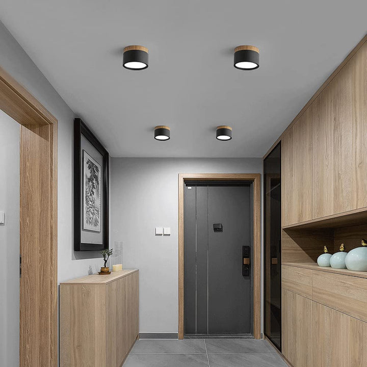 Luz de techo LED cilíndrica, moderna y eficiente, ideal para salones.