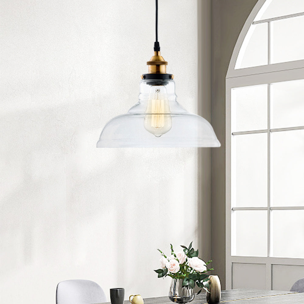 Lámpara colgante de cúpula de vidrio claro, estilo industrial moderno, luz de techo elegante.