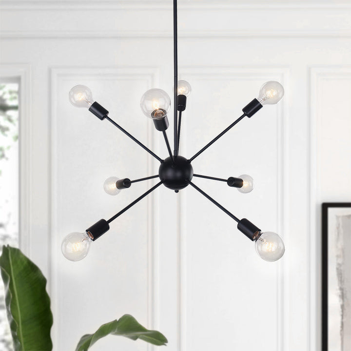 Candelabro Sputnik moderno de 8 luces para comedor, diseño de medio siglo, iluminación colgante.