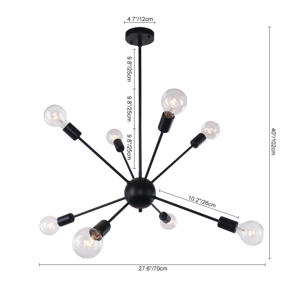 Luminoso candelabro Sputnik de 8 luces, moderno, ajustable, para iluminación principal en comedor.