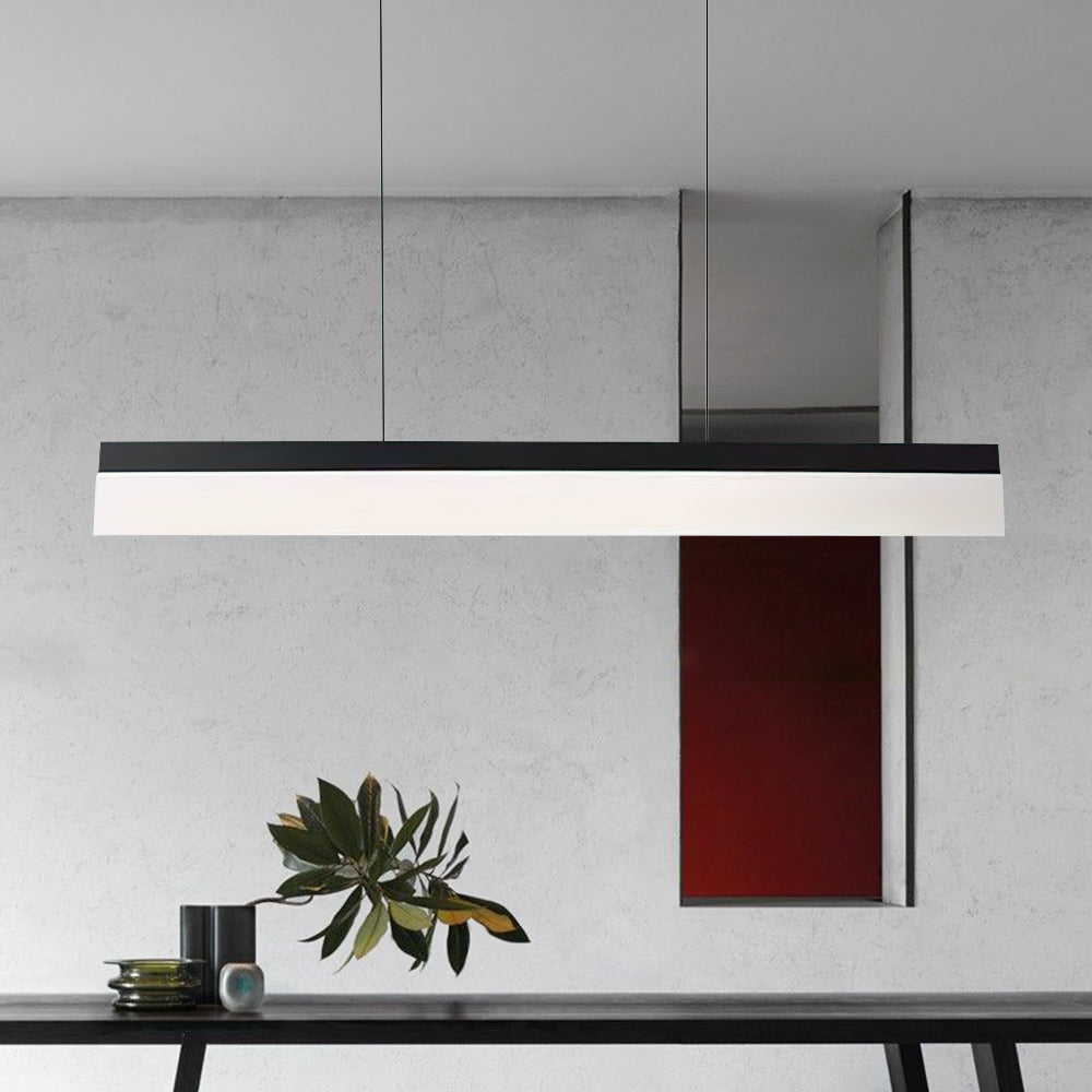 Lámpara colgante LED rectangular moderna, luz blanca fría, ideal para decoración interior minimalista del hogar.