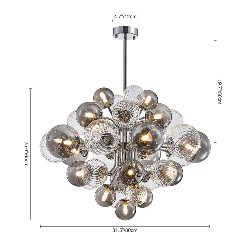 Lámpara de techo: araña moderna con burbujas de cristal ahumado. Perfecto para diseño interior actual.