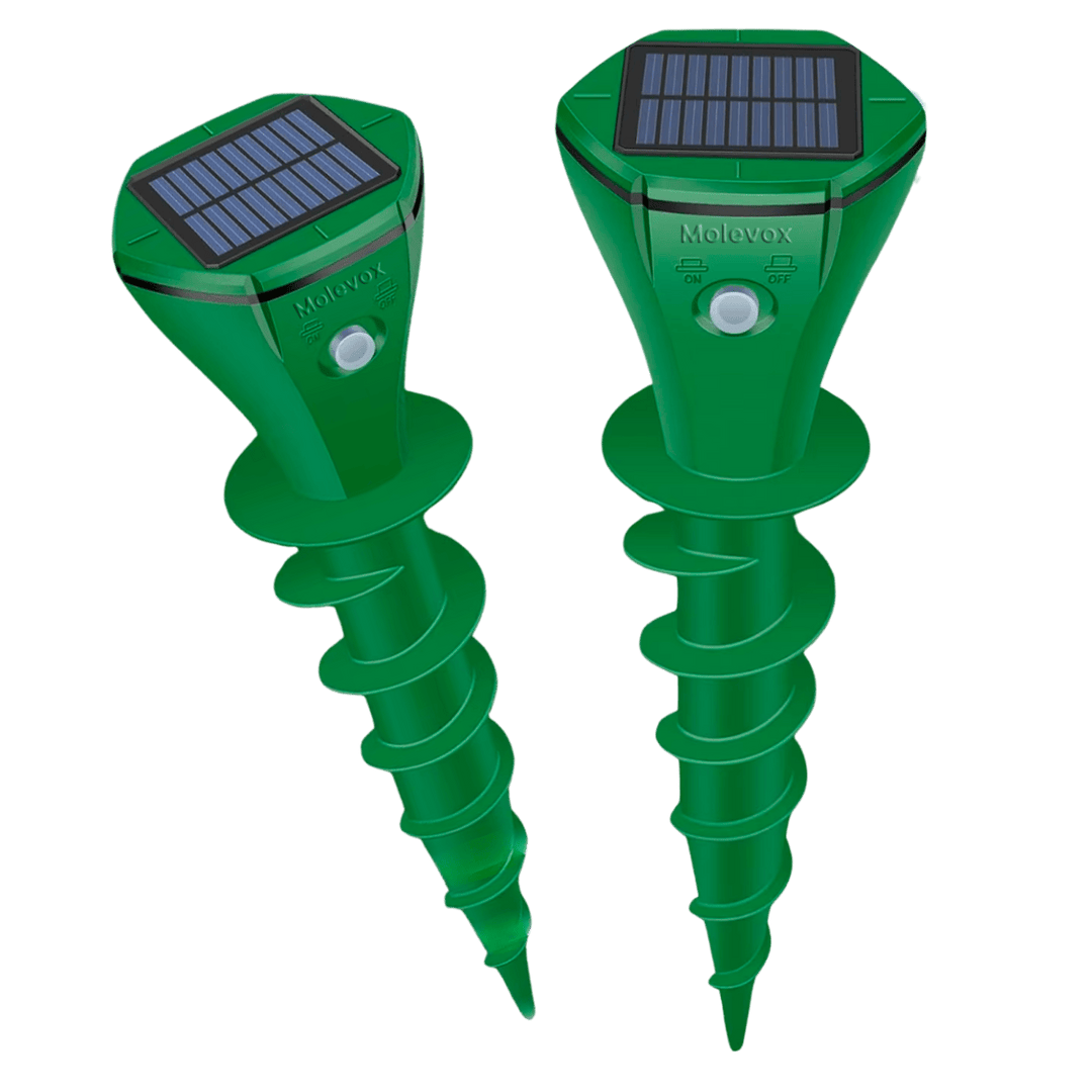 Repelente solar ultrasónico para jardín, ahuyenta topos y roedores eficazmente. Protección ecológica.