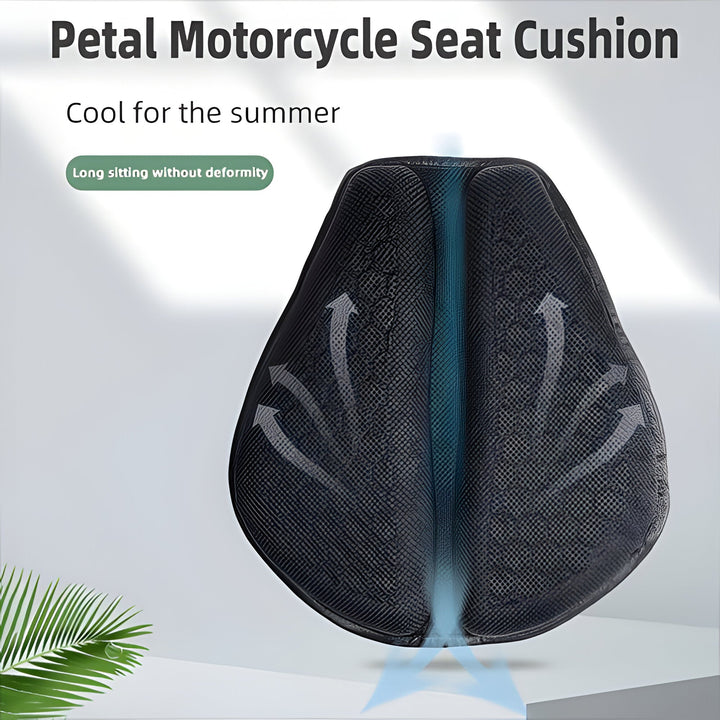 Textura de almohadilla de gel para asiento de moto. Material amortiguador y transpirable para viajes largos.