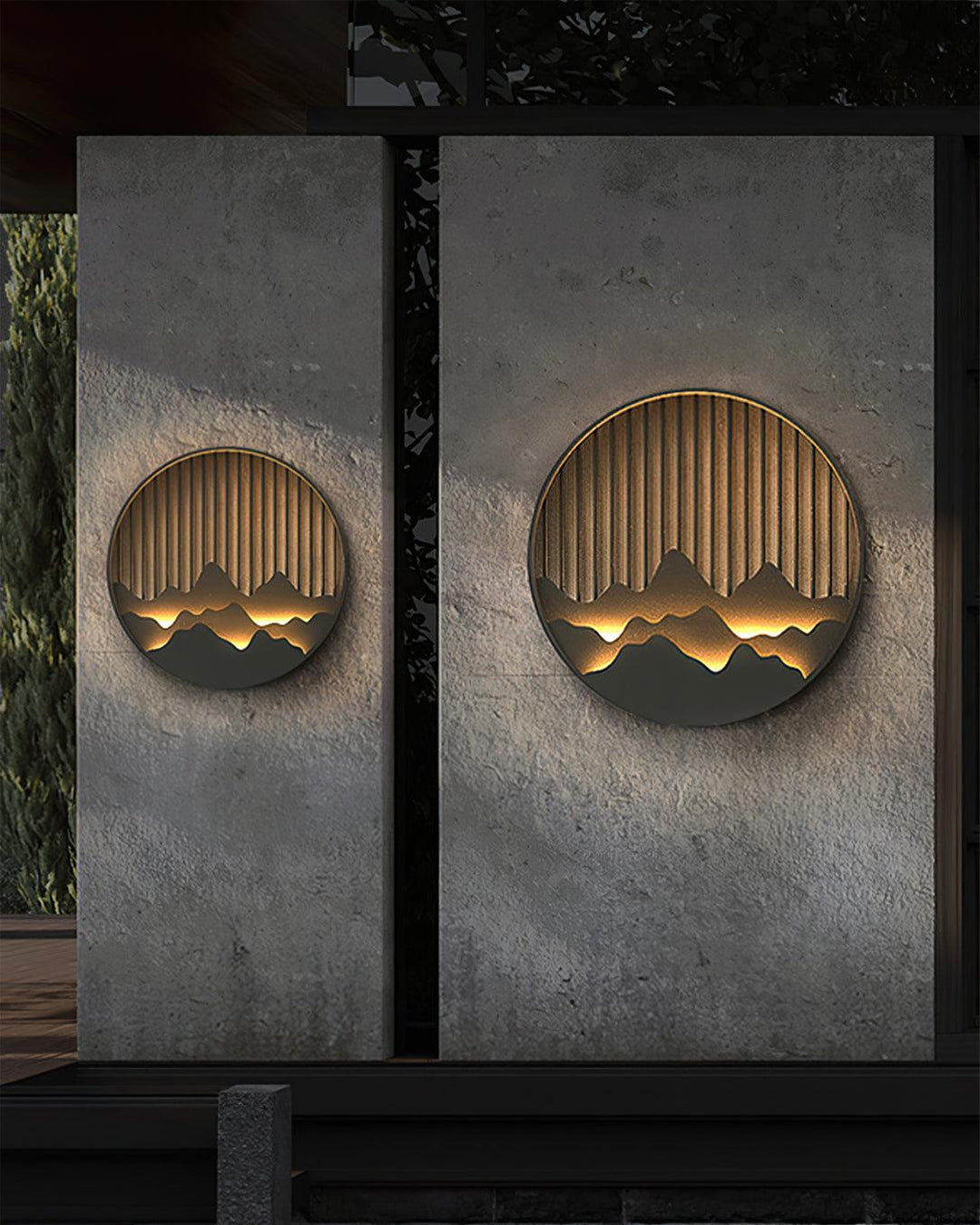Aplique LED IP65 con diseño de montaña, resistente al agua, perfecto para patios y jardines.