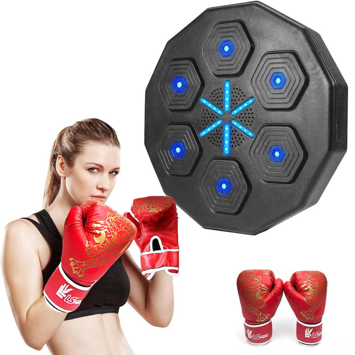Máquina de boxeo musical interactiva con Bluetooth y luces LED para entrenamiento de reflejos en casa.
