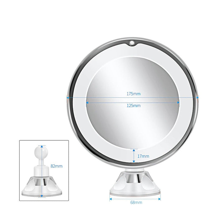 Espejo de maquillaje profesional LED con aumento 10X, esencial para aplicar cosméticos con iluminación óptima.