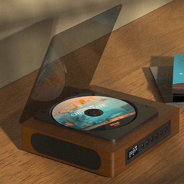 Reproductor de CD compacto con Bluetooth, USB-C y radio FM, perfecto para disfrutar música en cualquier lugar.