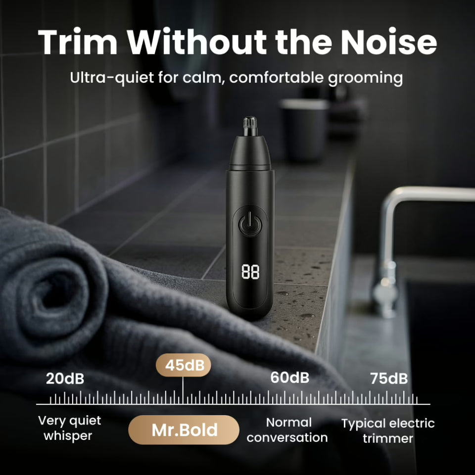 Kit de aseo masculino: recortador de vello nasal y oído silencioso, USB-C. Cuidado personal esencial.