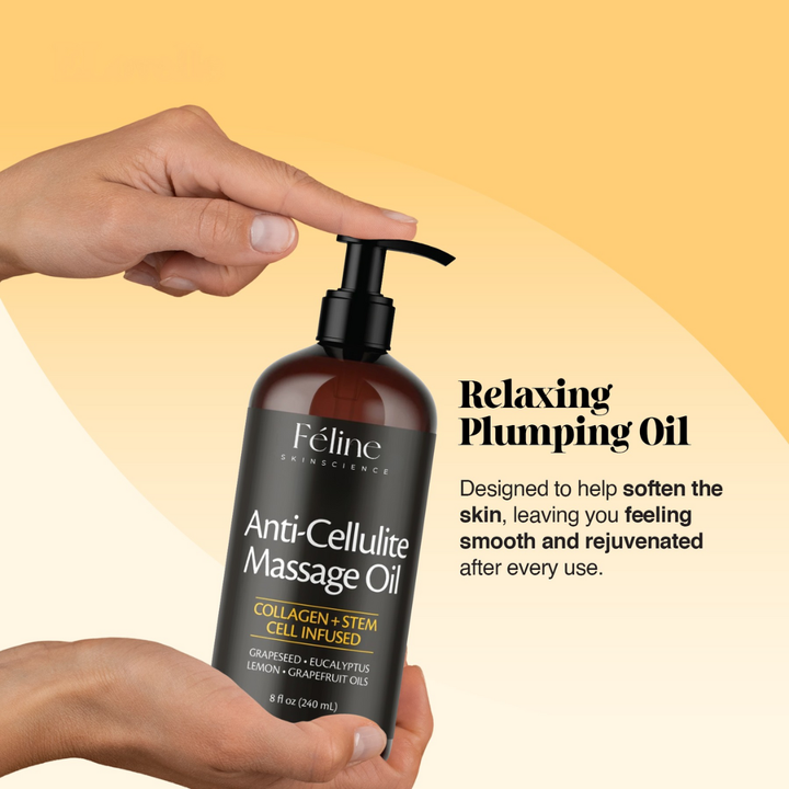 Textura suave de aceite masaje anticelulítico para piel firme. Hidratante, mejora elasticidad y reduce celulitis.