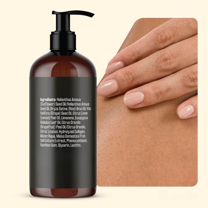 Envase de aceite masaje anticelulítico para una piel más firme y suave. Cuidado corporal reductor de celulitis.