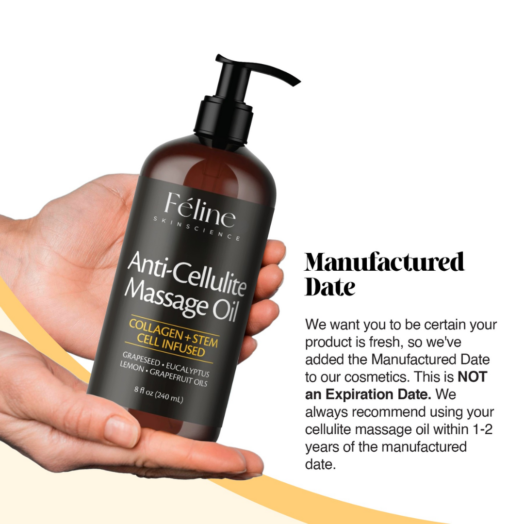 Aceite masaje anticelulítico para cuidado corporal. Piel firme, suave y reducción de celulitis visible.