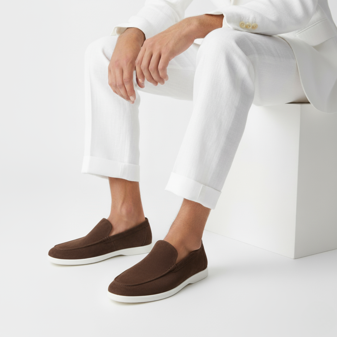 Detalle de costuras en mocasines de hombre, calzado elegante y cómodo artesanal.