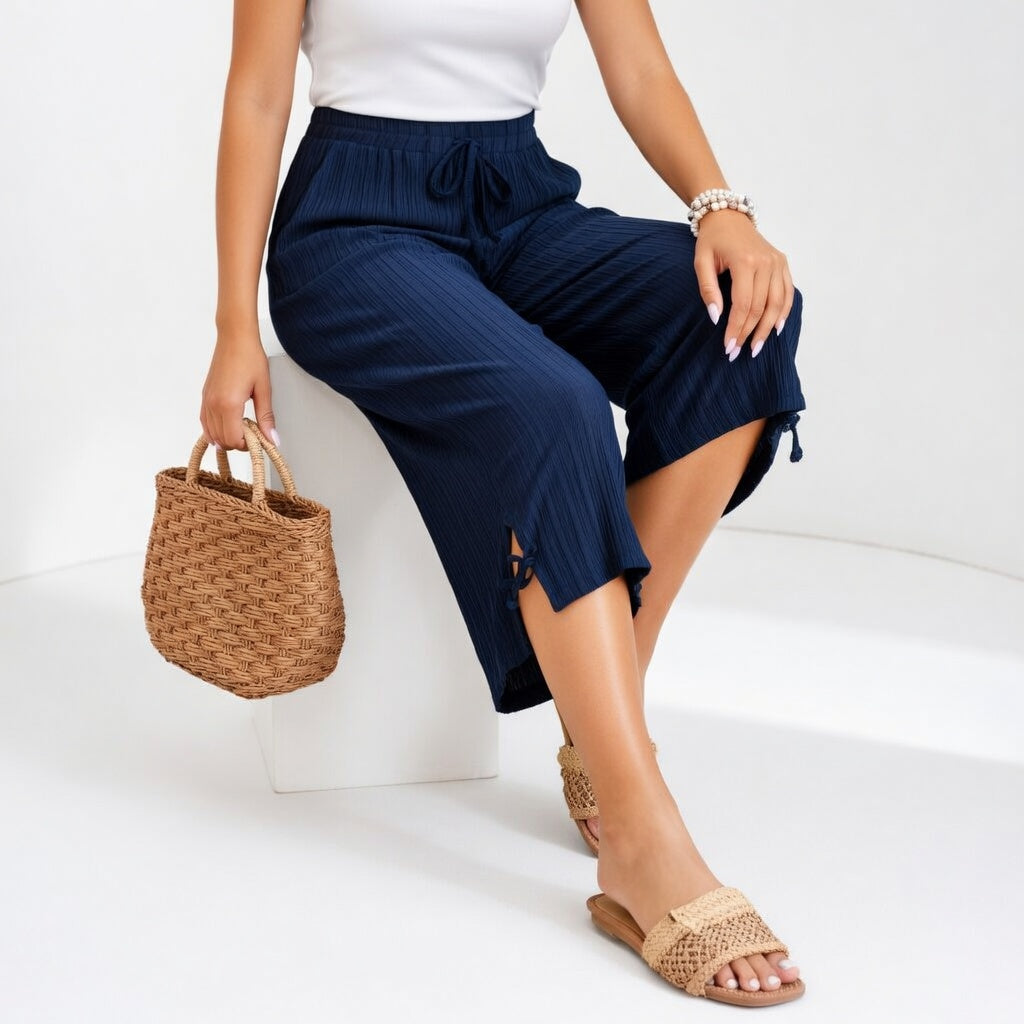 Pantalón fluido elegante para mujer, comodidad de verano. Estilo casual, transpirable, con cintura ajustable para un ajuste perfecto.