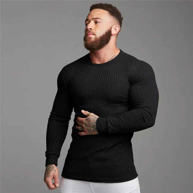 Suéter cálido de manga larga para hombre, entallado, ideal para el frío de invierno.