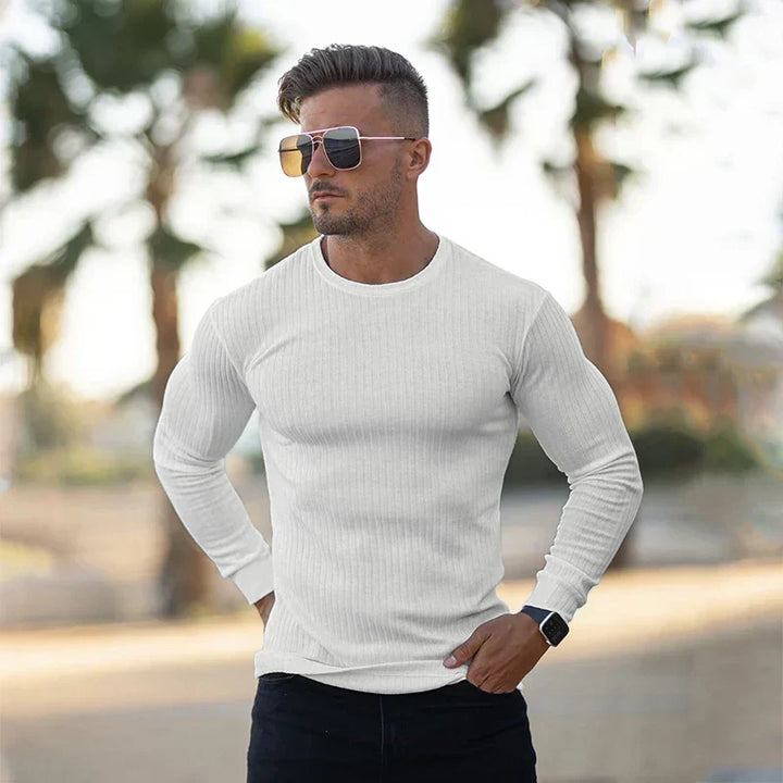 Suéter masculino casual de cuello redondo y manga larga, muy cálido.