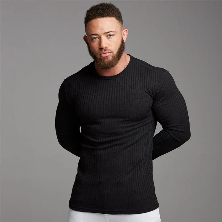 Jersey de hombre entallado, manga larga, estilo moderno para otoño invierno.