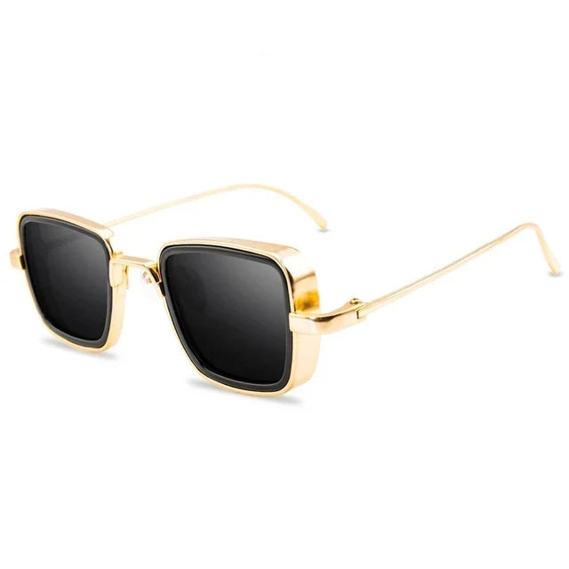 Gafas de sol cuadradas retro con montura de metal, unisex, UV400, moda y protección.
