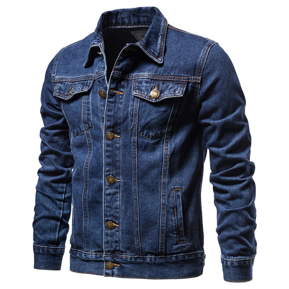 Chaqueta de mezclilla para hombre con diseño clásico abotonado y bolsillos en el pecho. Ropa exterior versátil.