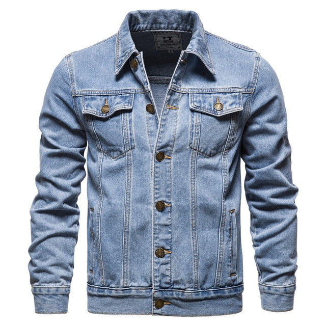 Chaqueta vaquera masculina, básica y versátil. Perfecta para primavera, otoño. Bolsillos funcionales y botones.